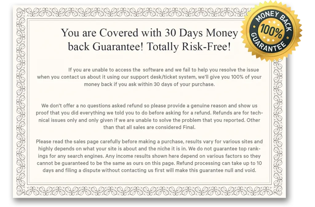BacklinkMaker AI Review Money back Guarantee.